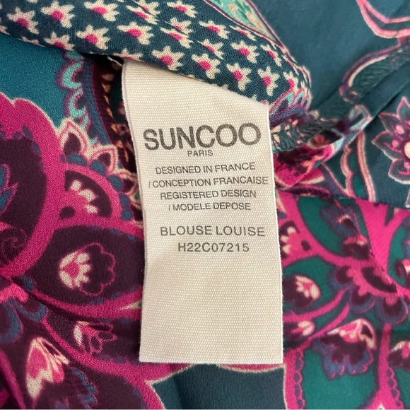 SUNCOO XL Paisley Ruffle Button Up Dress Blouse Green Pink Career Casual Office - Picture 7 of 12